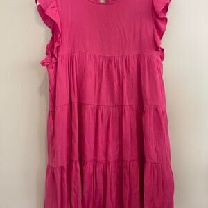 After Market Hot Pink Tiered Ruffle Sleeve Babydoll Dress Size Medium